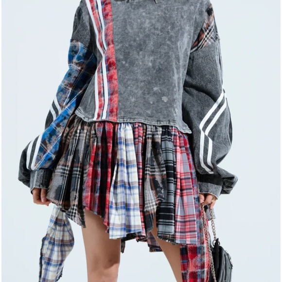 AKIRA Charcoal Hoodie Dress with Multi~Colored Accents - Picture 5 of 5